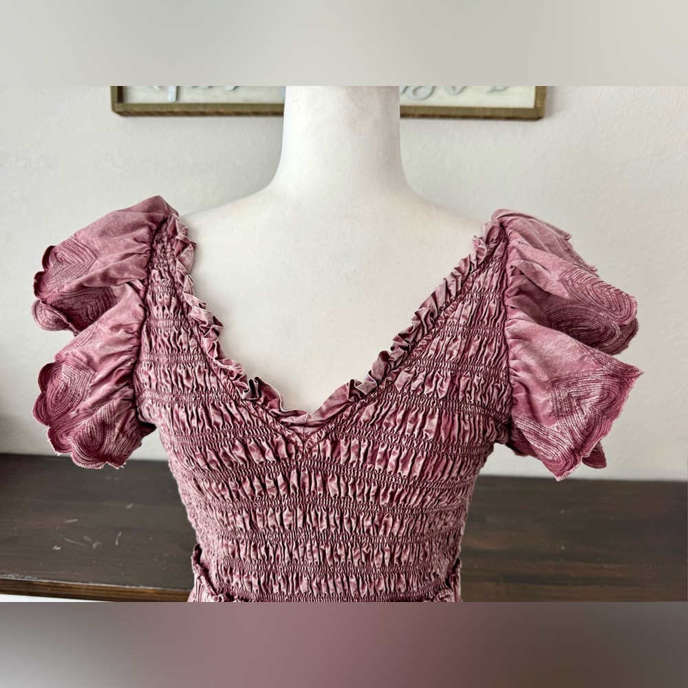 Sea New York Heidi Smocked Maxi Dress Rose Heart Open Back Women's Size 4 *6 - Picture 3 of 10
